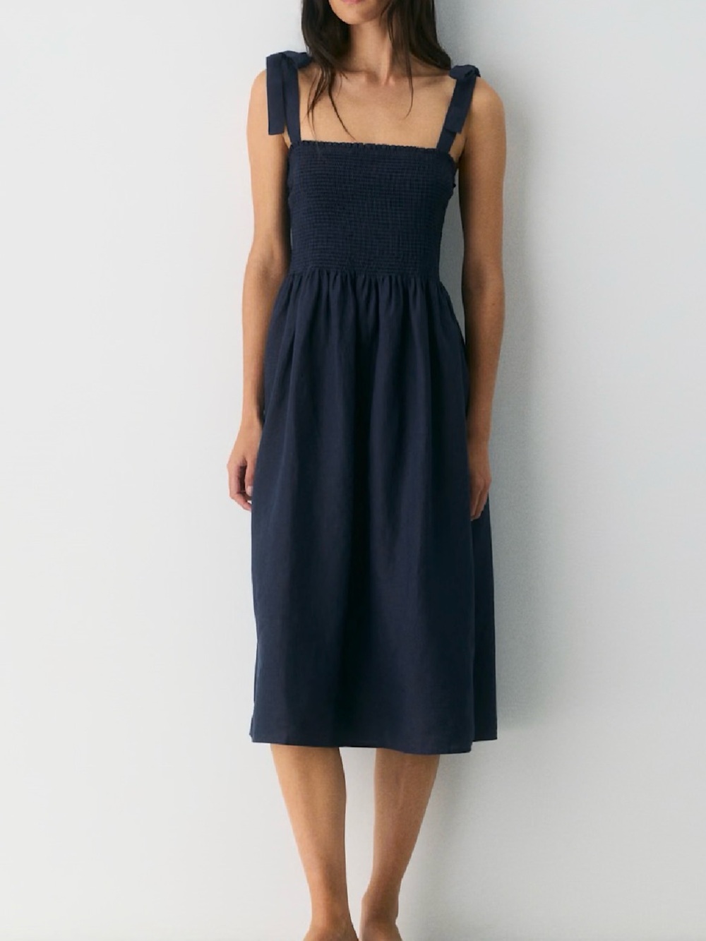 Wilfred Black Smocked Bodice Sundress with Spaghetti Straps